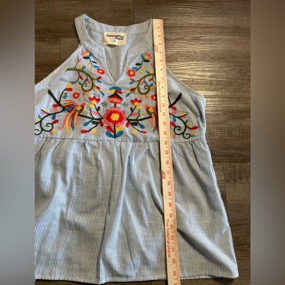 Savanna Jane Top Medium Sleeveless Floral Bird Embroidered V Neck Boho - Picture 8 of 9